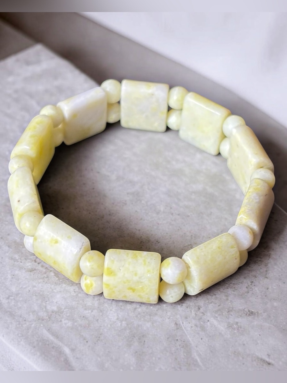 Natural Serpentine Yellow Jade Tanker Stretch Bracelet | 6.25 IN